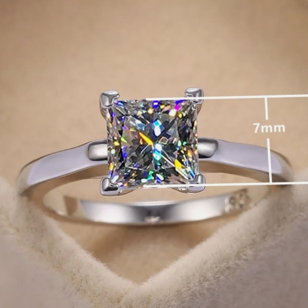 Sterling Silver 925 Diamond Princess Cut Ring - Picture 5 of 5